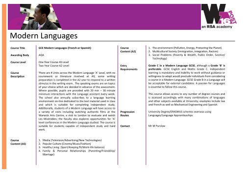 Post 16 Course Information Guide 2012/2013 - Whitley Academy