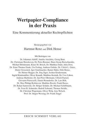 Wertpapier-Compliance in der Praxis - Erich Schmidt Verlag
