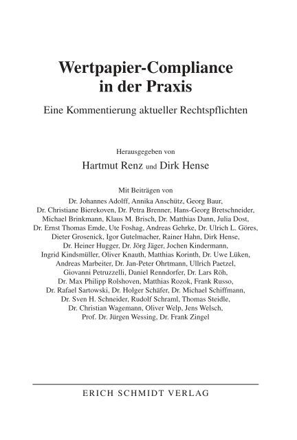 Wertpapier-Compliance in der Praxis - Erich Schmidt Verlag