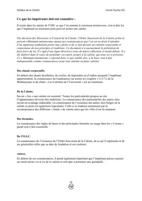 Syllabus de la calotte du Cercle Psycho UCL - HELARY.NET