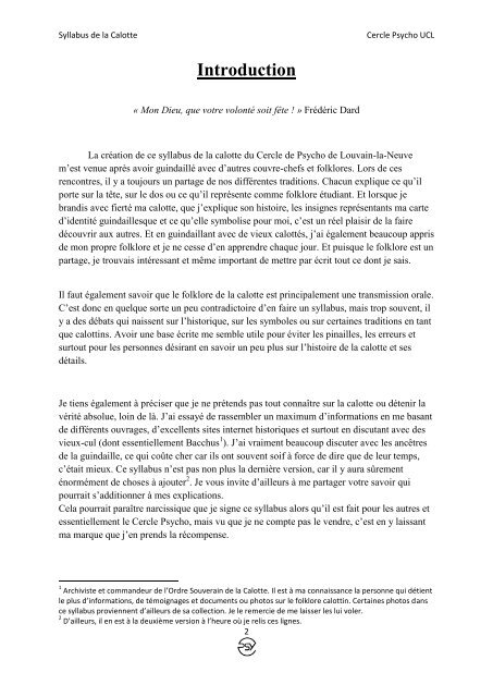 Syllabus de la calotte du Cercle Psycho UCL - HELARY.NET