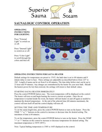 SAUNALOGIC CONTROL OPERATION - Superior Sauna & Steam