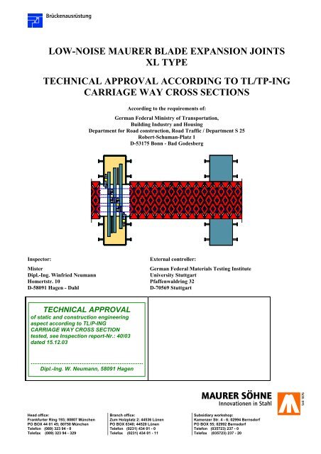 Technical Approval XL-Expansion Joints - Maurer Söhne Group