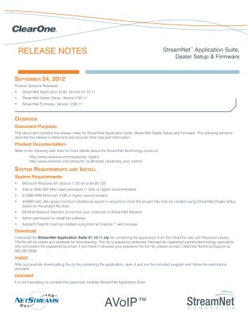 StreamNet Application Suite Release Notes - ClearOne