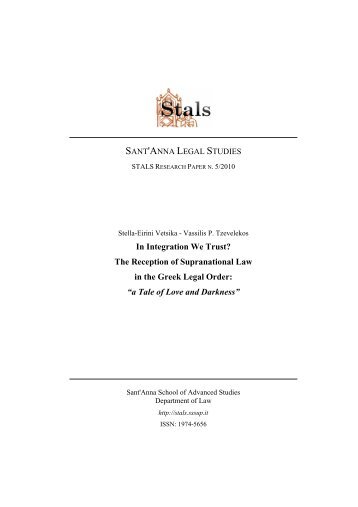 In Integration We Trust? - Sant'Anna Legal Studies | Sant'Anna ...