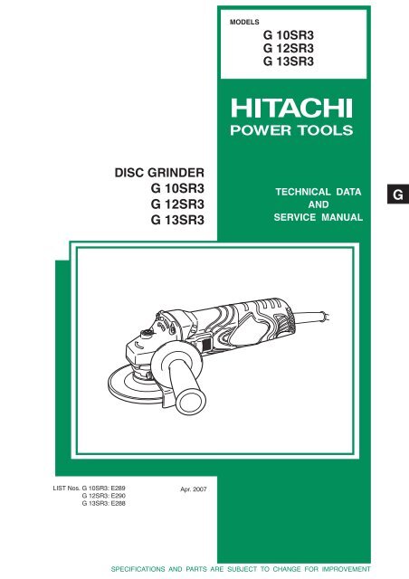 Image of Hitachi G 10SR3 on Hitachi Direct website
