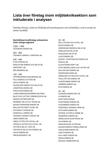 Lista Ã¶ver de 1 571 fÃ¶retag som inkluderats i analysen - Vinnova