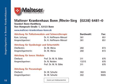 Ansprechpartner in der Onkologie - Tumorzentrum Bonn eV