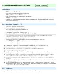 Physical Science 060 Lesson 21 Guide Speed, Velocity Objectives ...