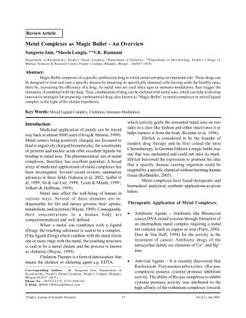 Metal Complexes as Magic Bullet - People's Journal Of Scientific ...