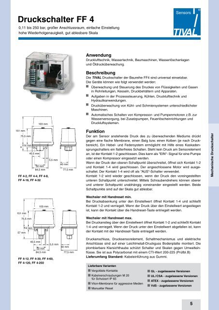 Druckschalter FF 4 - TIVAL Sensors GmbH
