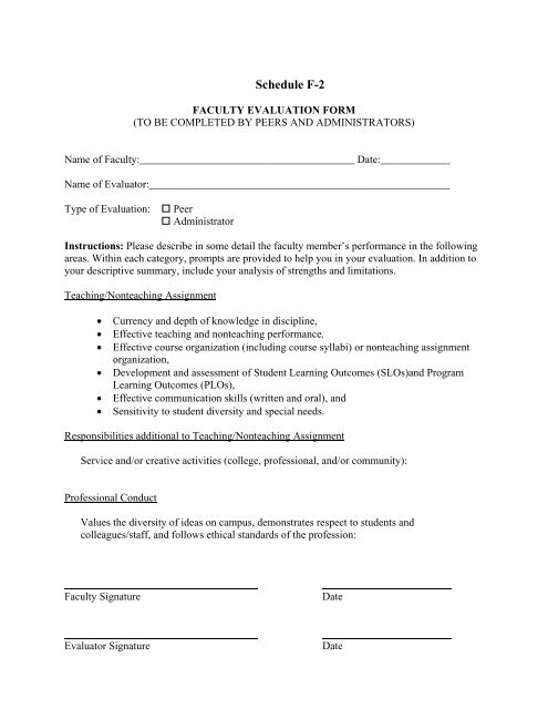 Schedule F-2 Faculty Evaluation Form