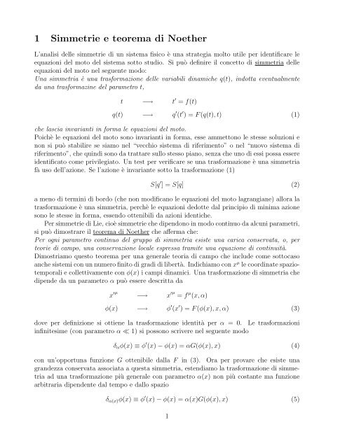 Simmetrie, teorema di Noether e particelle - Gruppo IV