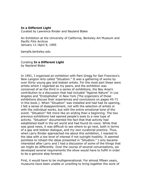 Curating In a Different Light by Nayland Blake (PDF) - Berkeley Art ...