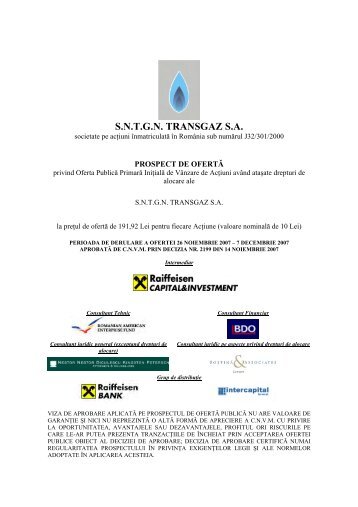 Prospect de oferta publica initiala Transgaz - Kmarket.ro