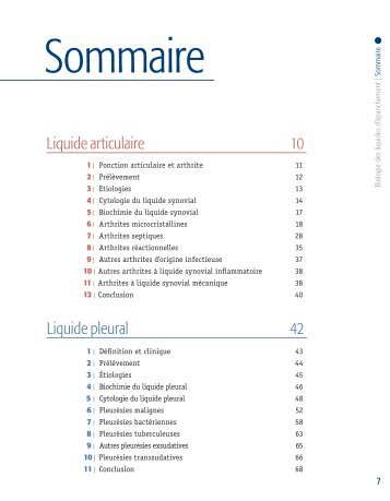 Liquide articulaire 10 Liquide pleural 42