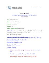 Course Syllabus ENGLISH 203, CHILDREN'S LITERATURE Children