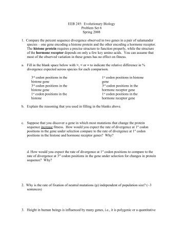 EEB 245: Evolutionary Biology Problem Set 6 Spring 2008 1 ...