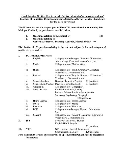 Guidelines for Written Test to be held for Recruitment of various 