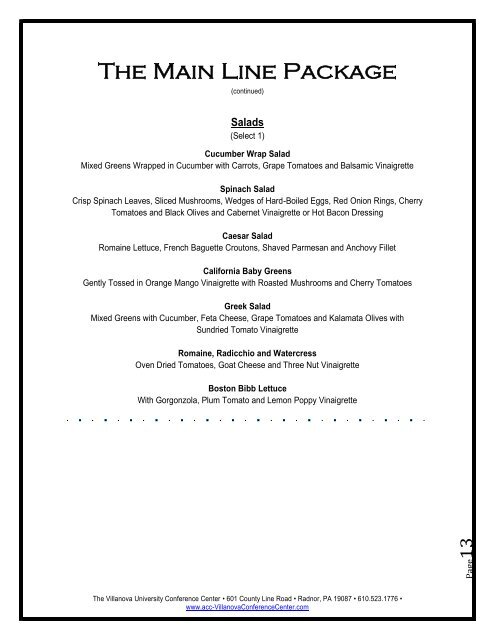 Bar Bat Mitzvah Menus - Villanova Conference Center