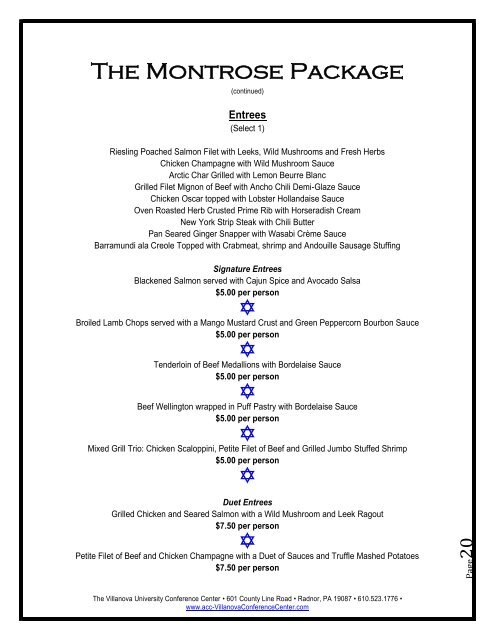 Bar Bat Mitzvah Menus - Villanova Conference Center