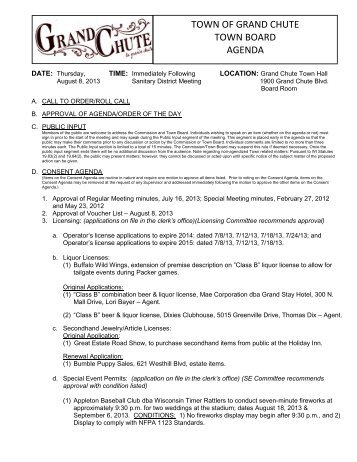 TOWN OF GRAND CHUTE TOWN BOARD AGENDA