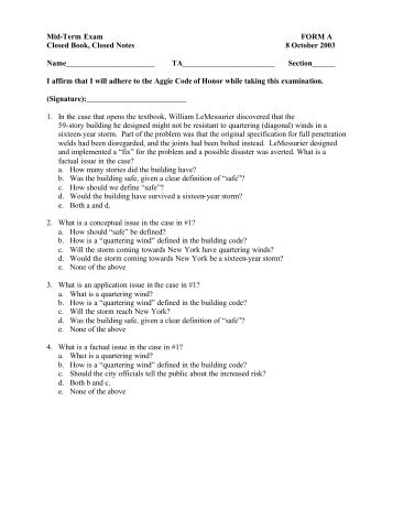 Mid-term Exam Fall 2003 Form A - CS Course Webpages