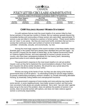 CAW VIOLENCE AGAINST WOMEN STATEMENT