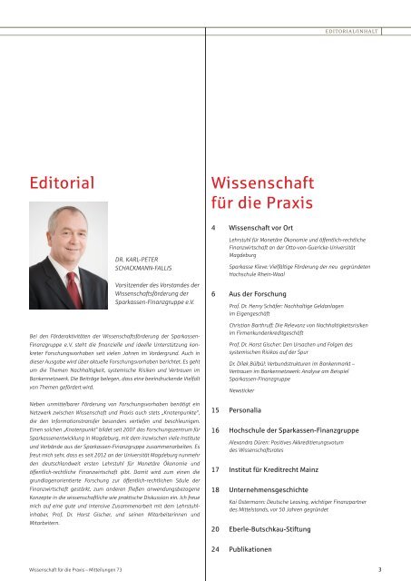 Wissenschaft für die Praxis - Sparkassen-Finanzgruppe eV