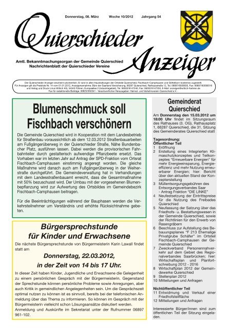 Blumenschmuck soll Fischbach verschönern - Gemeinde Quierschied