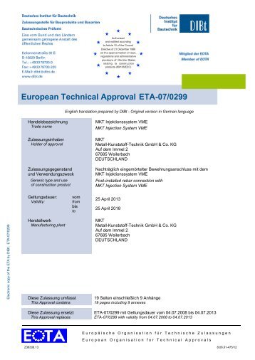 ETA-07/0299 - MKT Metall-Kunststoff-Technik GmbH & Co. KG