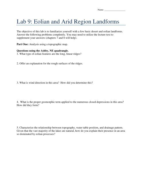 Lab 9: Eolian and Arid Region Landforms - Classes