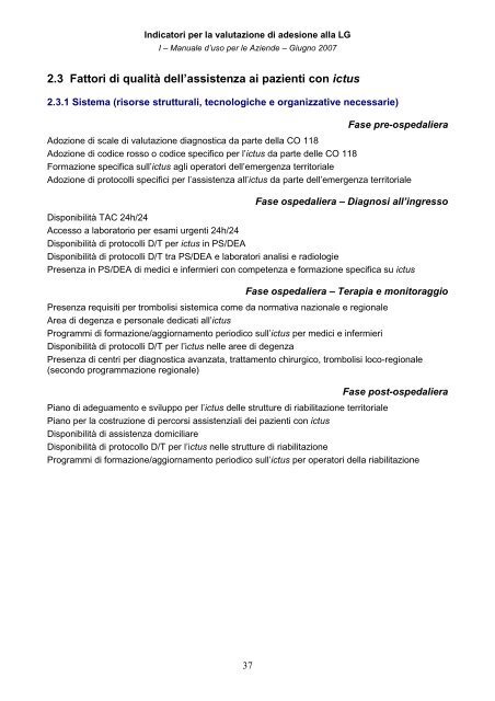 indicatori per la valutazione di adesione alle linee guida