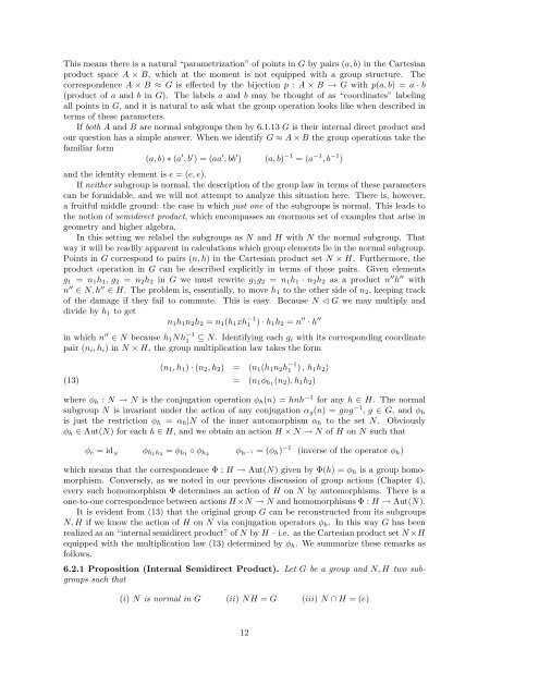 Algebra I: Section 6. The structure of groups. 6.1 Direct products of ...