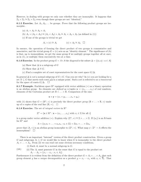 Algebra I: Section 6. The structure of groups. 6.1 Direct products of ...