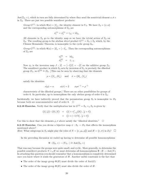 Algebra I: Section 6. The structure of groups. 6.1 Direct products of ...