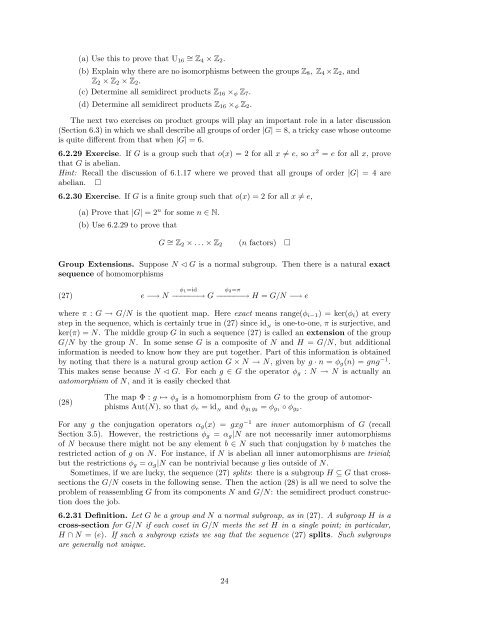 Algebra I: Section 6. The structure of groups. 6.1 Direct products of ...