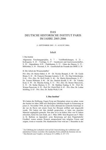 Jahresbericht 2005/06 - Deutsches Historisches Institut Paris