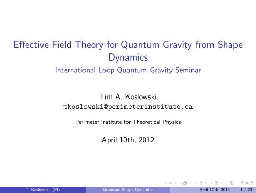 Effective Field Theory for Quantum Gravity from ... - Relativity Group