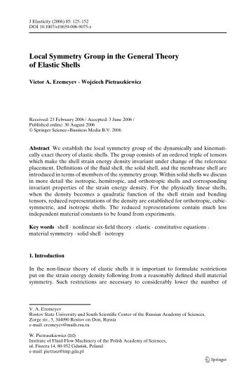 Local Symmetry Group in the General Theory of Elastic Shells