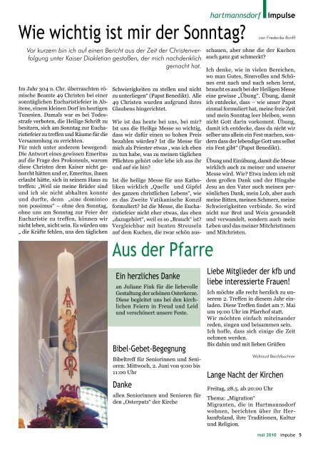 Informationszeitung des Pfarrverbandes Gleisdorf, Hartmannsdorf