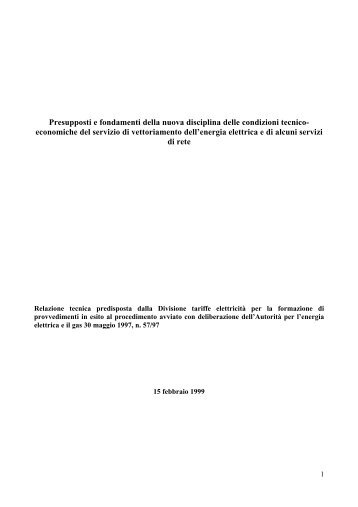 Relazione tecnica - AutoritÃ  per l'energia elettrica e il gas