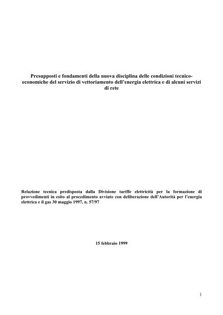 Relazione tecnica - AutoritÃ  per l'energia elettrica e il gas