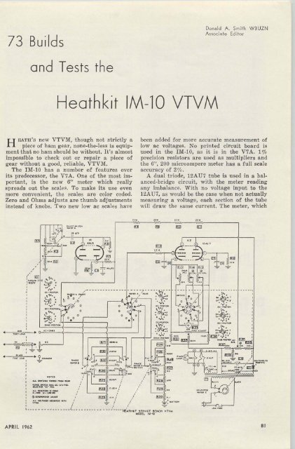 73 Tests the Heathkit IM-10 VTVM - Nostalgic Kits Central