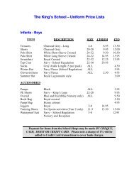 Uniform Price Lists - The King's School in Macclesfield