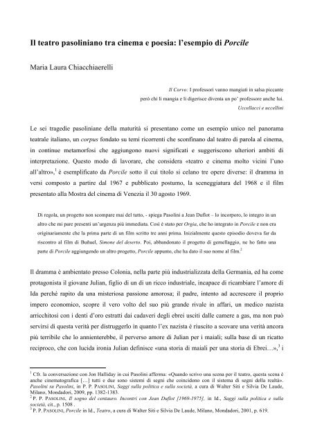 Il teatro pasoliniano tra cinema e poesia- l-esempio di Porcile - Diras