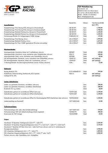 TGP-BMW S1000RR Preisliste_2010 - TGP Racing