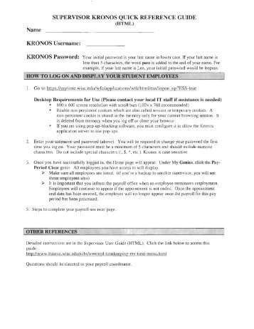 SUPERVISOR KRONOS QUICK REFERENCE GUIDE Name ...