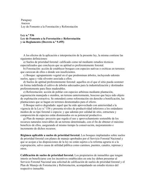 Paraguay Anexos Ley de Fomento a la Forestación y ... - CEDAF