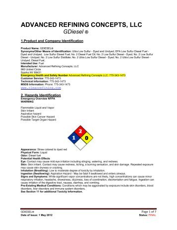 ADVANCED REFINING CONCEPTS, LLC GDiesel